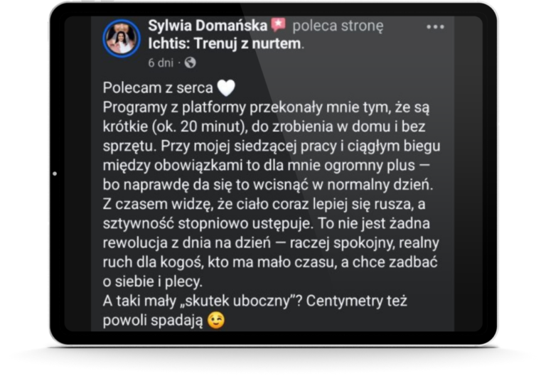 opinia kobiet po programie ćwiczeń w domu dla kobiet ICHTIS